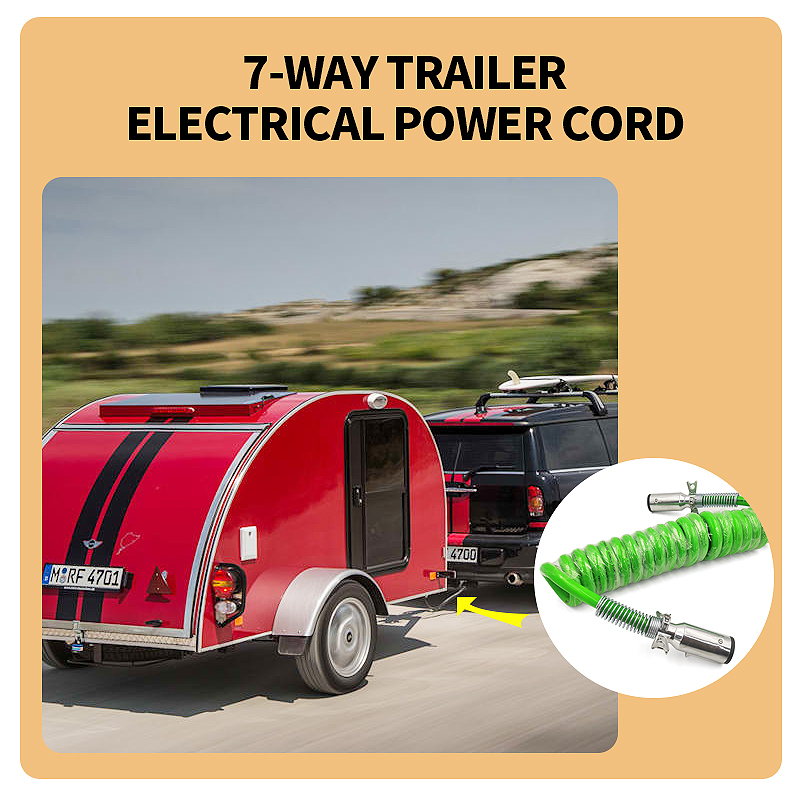 15ft Green Electric ABS Power Coil Leads Trailer Electrical Power Cord