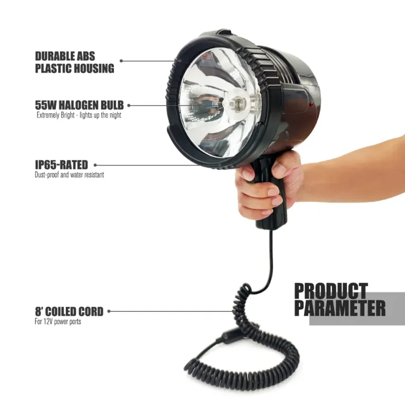 DC 12 Volt Handheld Corded Halogen Spotlight for Boat, Car and Truck