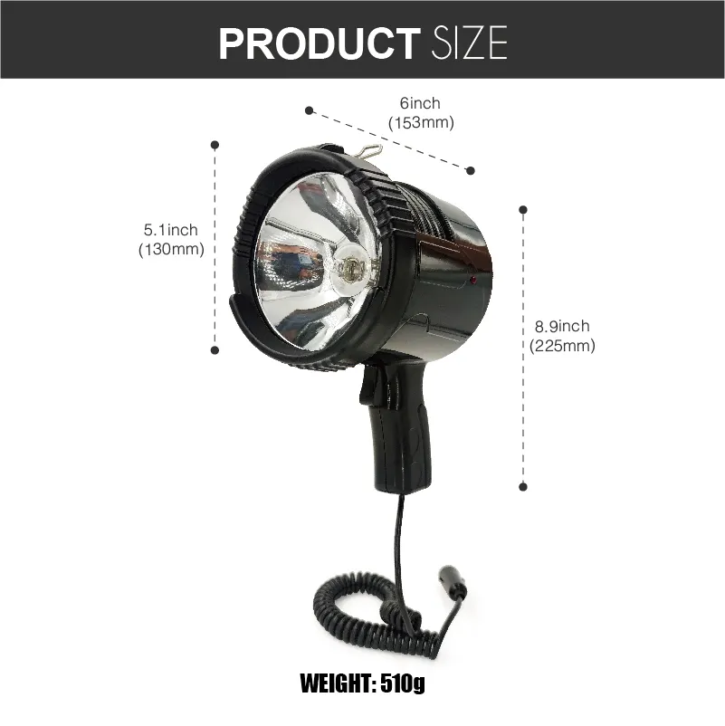 DC 12 Volt Handheld Corded Halogen Spotlight for Boat, Car and Truck