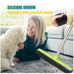 Pet Hair Rubber Broom Floor Brush for Carpet Dog Hair Remover Silicone Broom Suitable for All Surface with Built in Squeegee