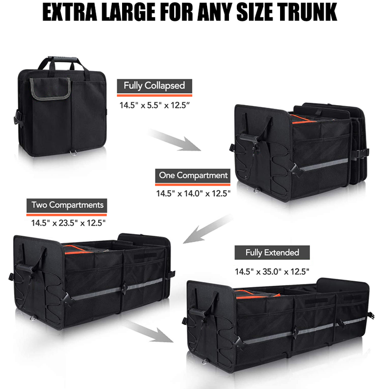 Trunk Organizer With Reflective Stripe For Car 3 Large Compartments Foldable Waterproof Portable Car Storage Box
