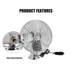 12V Heavy Duty 6" Chrome Fan RV Cooling Fan with 2-Speed Switch Car Fan