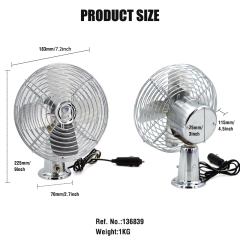 12V Heavy Duty 6" Chrome Fan RV Cooling Fan with 2-Speed Switch Car Fan