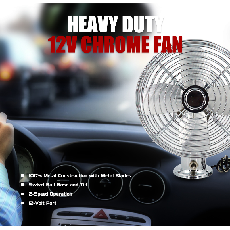 12V Heavy Duty 6" Chrome Fan RV Cooling Fan with 2-Speed Switch Car Fan