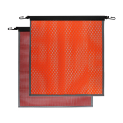 FMCSA 393.87 approved 18 x 18 Inch PVC Mesh Jersey Mesh Safety Flag With Bungee Cord ANSI Reflective Webbing