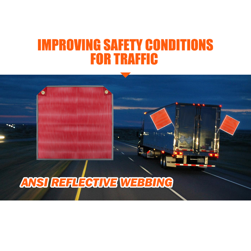 FMCSA 393.87 approved 18 x 18 Inch PVC Mesh Jersey Mesh Safety Flag With Two Grommets ANSI Reflective Webbing
