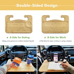 Bamboo Double-Sided Steering Wheel Tray Steering Wheel Desk for Laptop iPad or Notebook