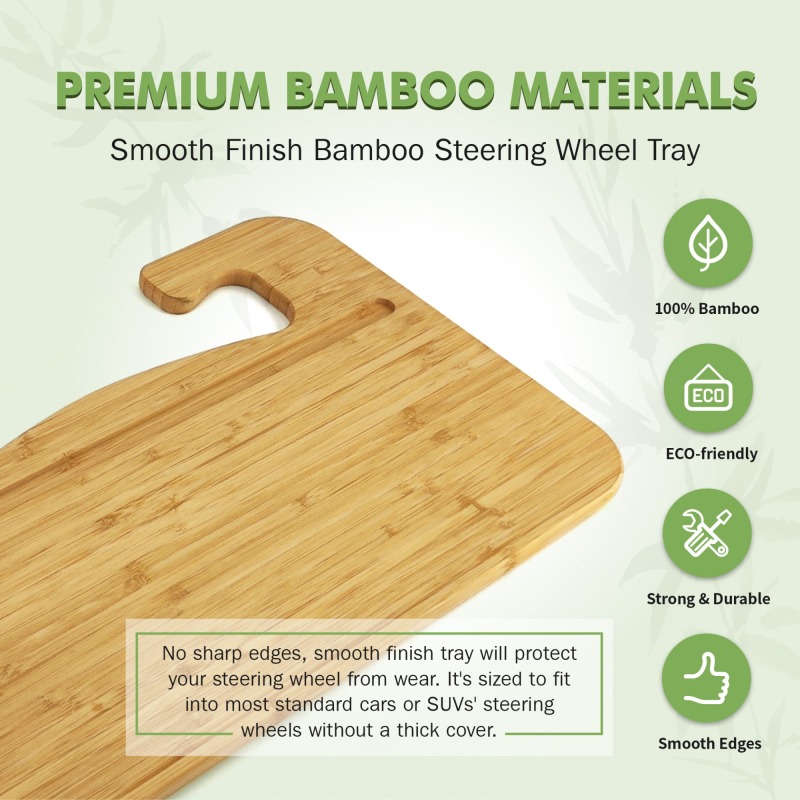 Bamboo Double-Sided Steering Wheel Tray Steering Wheel Desk for Laptop iPad or Notebook