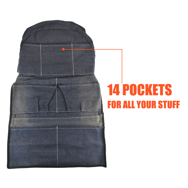 Deluxe Denim Seat Car Organizer with Seat Back Storage Pockets and Bag Dispensers