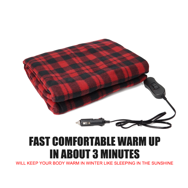 Electric Car Blanket Heated 12V Fleece Travel Blanket For Car and RV For Cold Weather