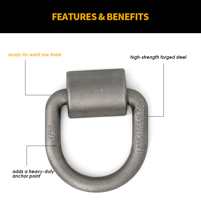 Heavy Duty Weld-On Forged D Ring 12000 Pounds Break Strength for Trailers Trucks and Cargo Tie Downs