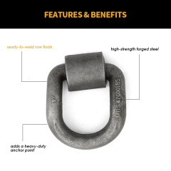 Heavy Duty Weld-On Forged D Ring 47600 Pounds Break Strength for Trailers Trucks and Cargo Tie Downs