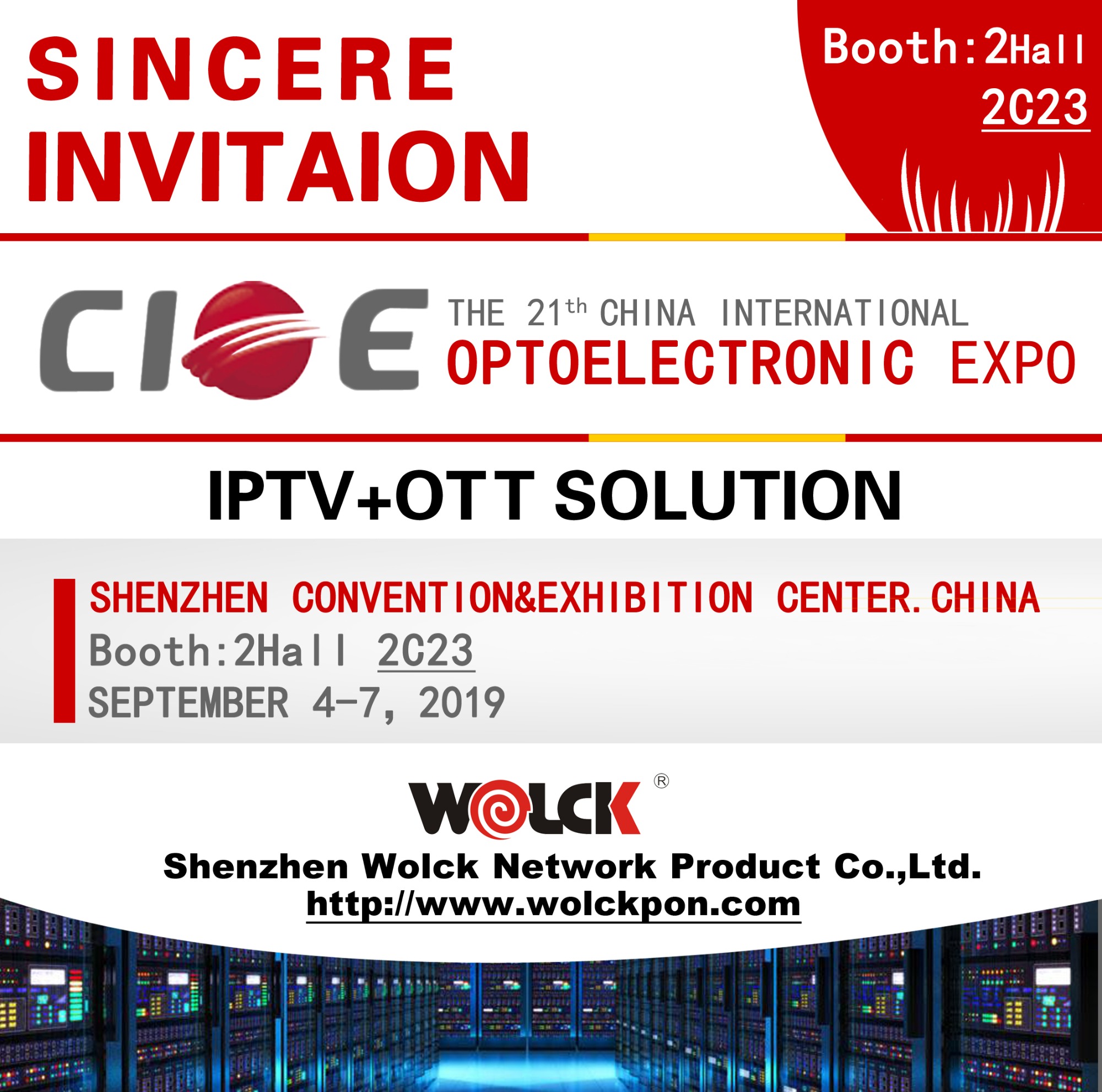 WOLCK lo invita a participar en la &quot;21a Exposición Internacional Optoelectrónica de China (CIOE2019)&quot;