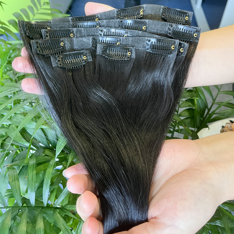 Invisible clip ins hair extensions raw Vietnamese hair straight cuticle aligned PU clip ins
