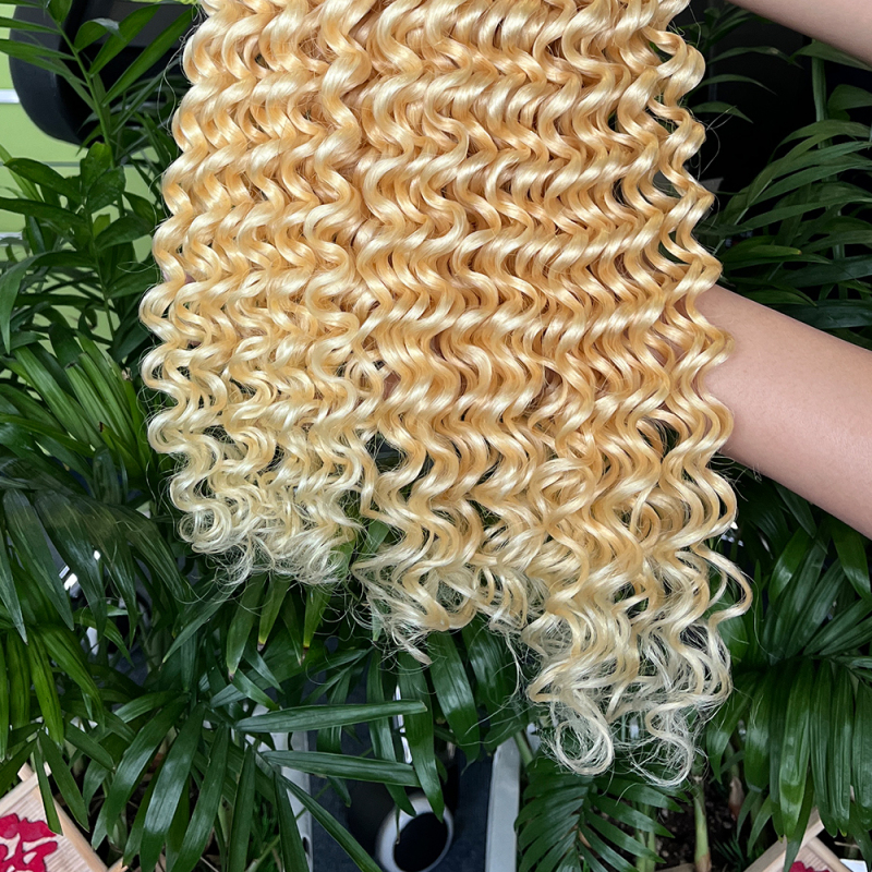 Wholesale 613 Virgin Deep Wave bundles blonde hair double weft