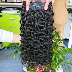 Ready To Ship PU Clip Ins 100 Raw Human Hair Seamless Clip Ins Hair Extensions water wave