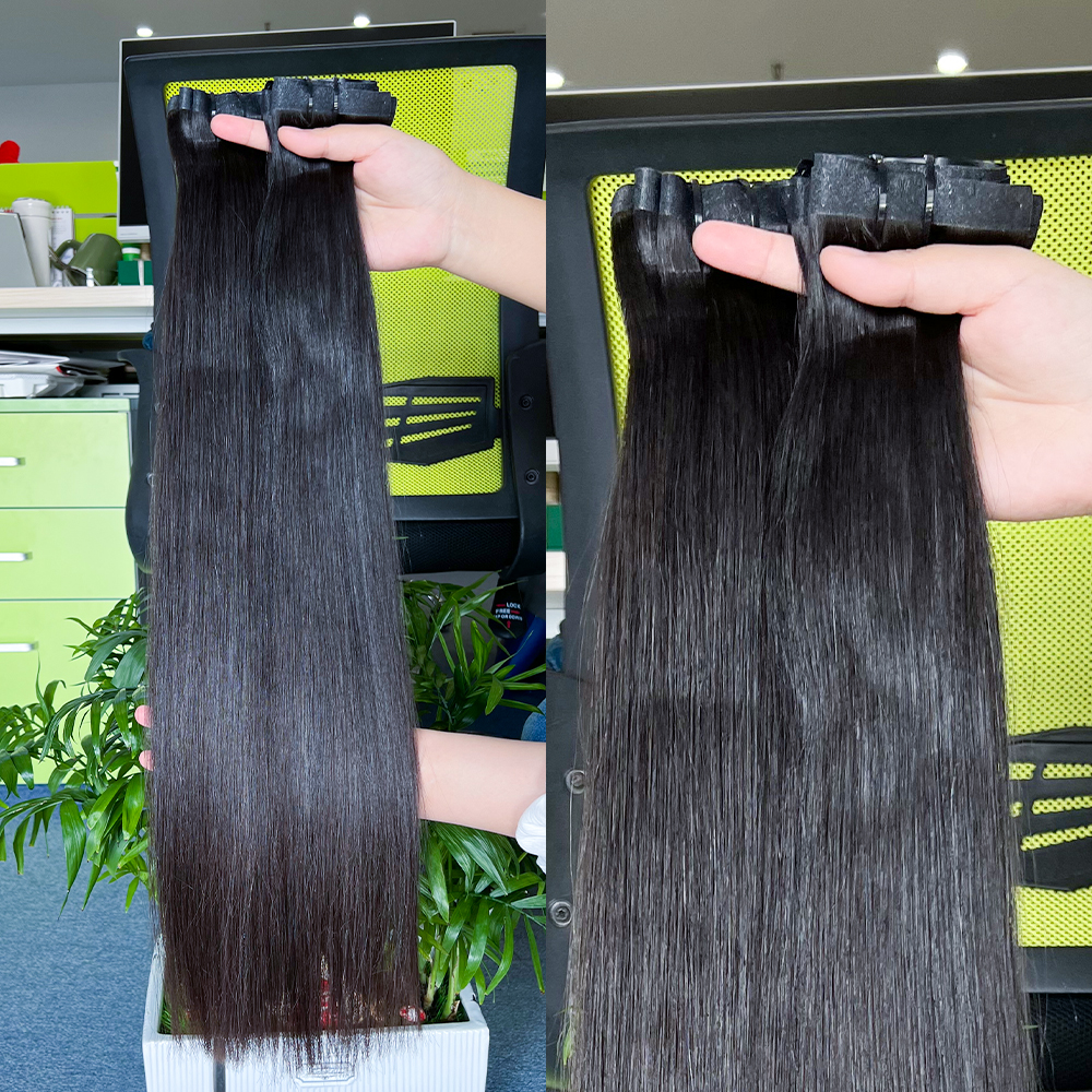 Fast Delivery Natural Color single Donor raw hair Cuticle Aligned PU Seamless Clip Ins Hair Extensions