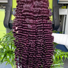 Best deep wave 200% density wigs 13*4 transparent lace frontal wig burgundy hair 99j wig in stock