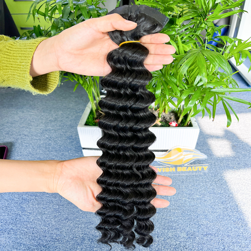 Wholesale Top raw Cuticle Aligned Seamless Clip-Ins 100% Human Hair Deep Wavy PU Clip Ins Hair Extension