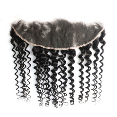 13X4 Transparent Frontal Indian Virgin Hair Deep Wave Natural Black Frontals With Baby Hair 12-22 Inch In Stock
