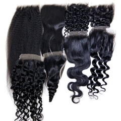 Wholesale top virgin bundles several textures human hair transparent closure 4*4 5*5 6*6 bundles & closures