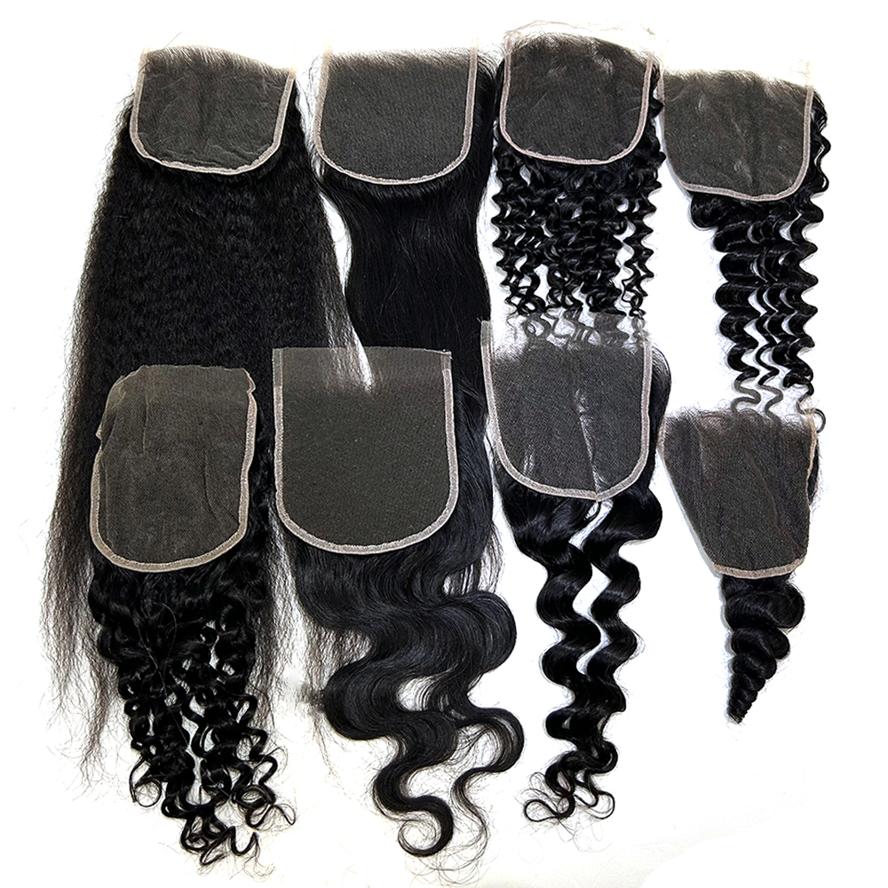 Wholesale top virgin bundles several textures human hair transparent closure 4*4 5*5 6*6 bundles & closures