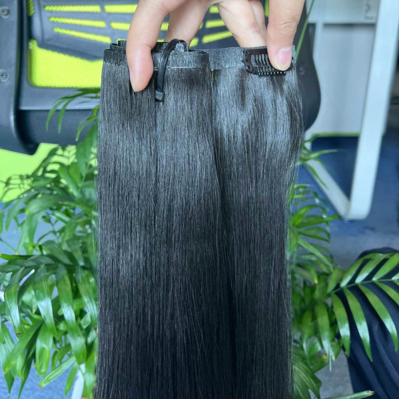Wholesale Grade 12A Seamless Clip ins Hair Extensions 100% human Hair Raw Invisible PU human hair clip ins extensions