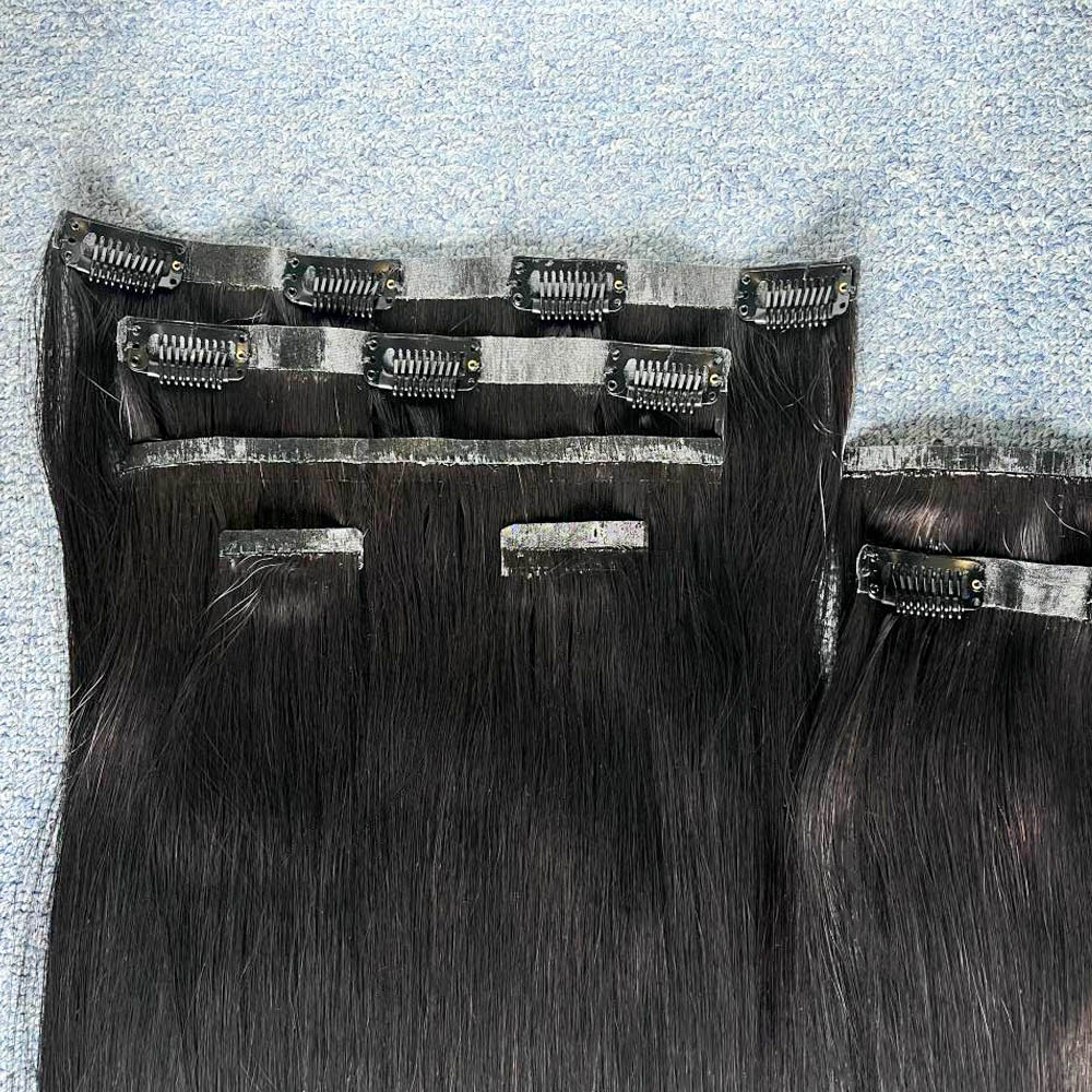 Wholesale Grade 12A Seamless Clip ins Hair Extensions 100% human Hair Raw Invisible PU human hair clip ins extensions