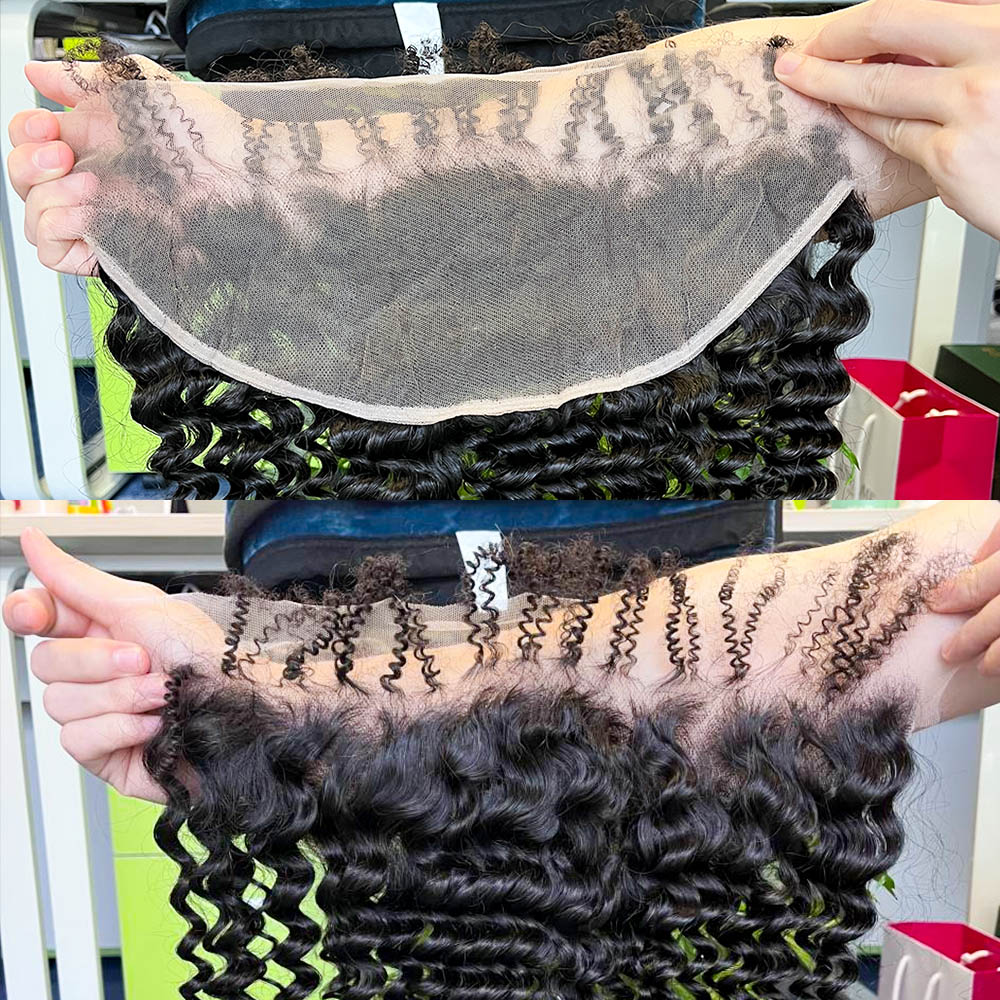 13x4 transparent lace frontal human hair Brazilian Real Human Hair Transparent Lace Wave Texture Deep Wave 4C hairline