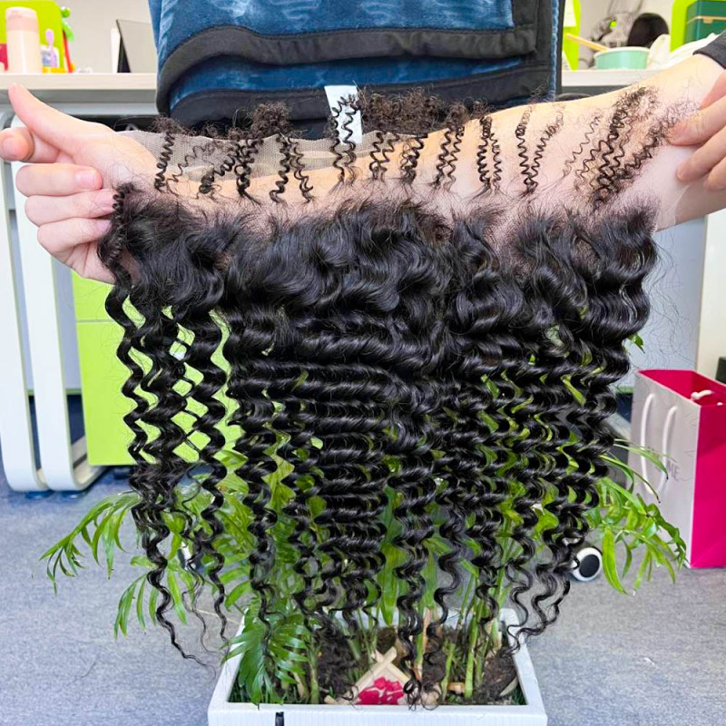 13x4 transparent lace frontal human hair Brazilian Real Human Hair Transparent Lace Wave Texture Deep Wave 4C hairline