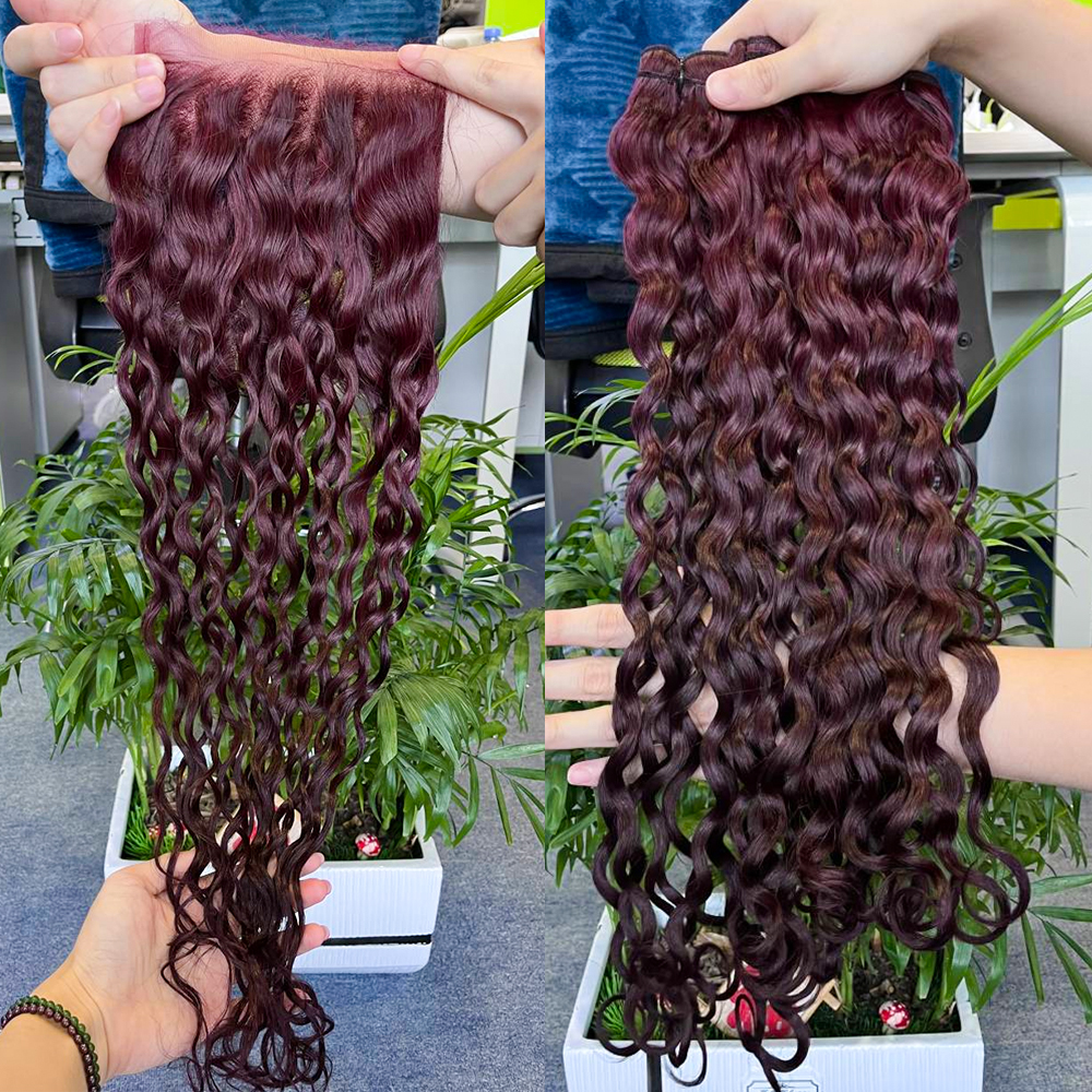 Wholesale 99j100% Human Hair 5*5 HD Lace Brazilian Raw Virgin Water Wave Bundles With Closure