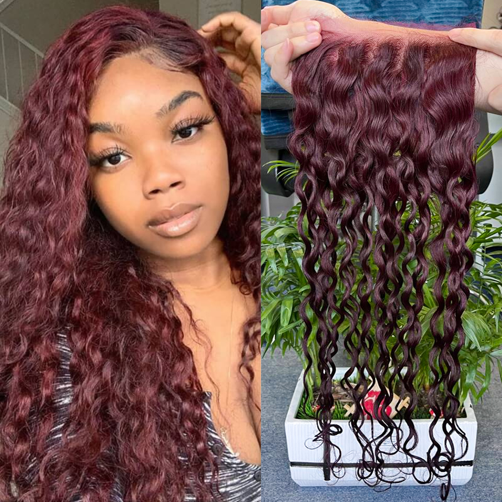 Wholesale 99j100% Human Hair 5*5 HD Lace Brazilian Raw Virgin Water Wave Bundles With Closure