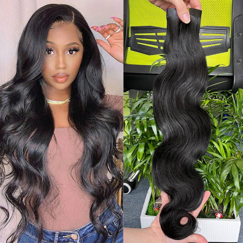 Body Wave Black Seamless PU Clip In Hair Extensions Natural black Clip In Human Hair
