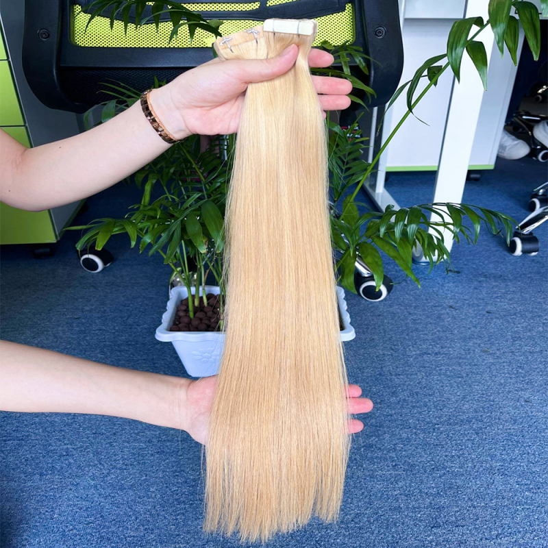 Color 613 Honey Blonde virgin Brazilian Straight Hair tape in 10-30 inch extensions 100% Human Hair bundles