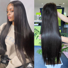12A Baby Hair Black Women HD Lace Straight Frontal Wigs Brazilian 100% Human Hair Wig