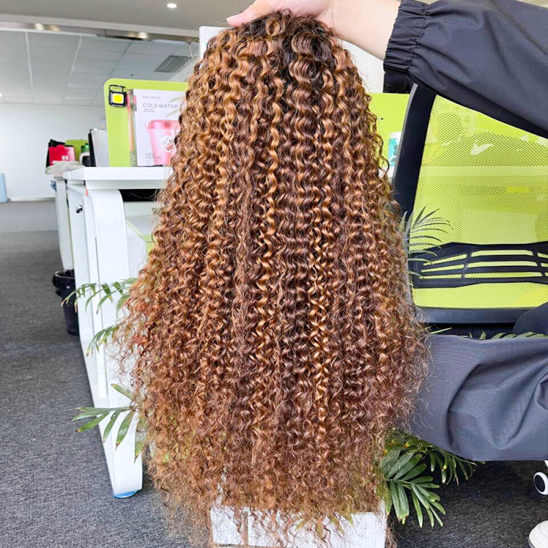 Customization Highlight 1B Honey Brown Color Deep Wave Human Hair Bundle Wig Virgin Brazilian Hair Highlight Wig
