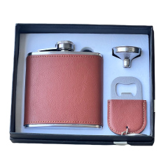 6 oz. Laserable Leatherette Stainless Steel flask with leather bottle opener