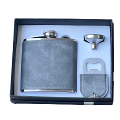 6 oz. Laserable Leatherette Stainless Steel flask with leather bottle opener