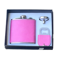 6 oz. Laserable Leatherette Stainless Steel flask with leather bottle opener