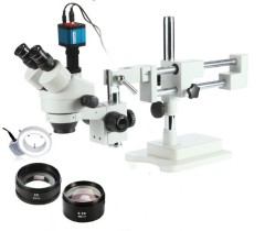 Industry Microscope Camera 14MP HDMI 3.5X-90X! 50/50 Split Simul-Focal Microscope Double Boom Stand Trinocular Stereo Zoom