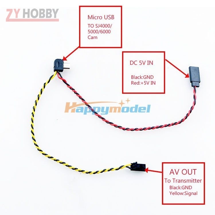 Micro SJ Camera SJ4000/5000/6000 AV Video Cable Rechargable FPV Image Transmission Cable