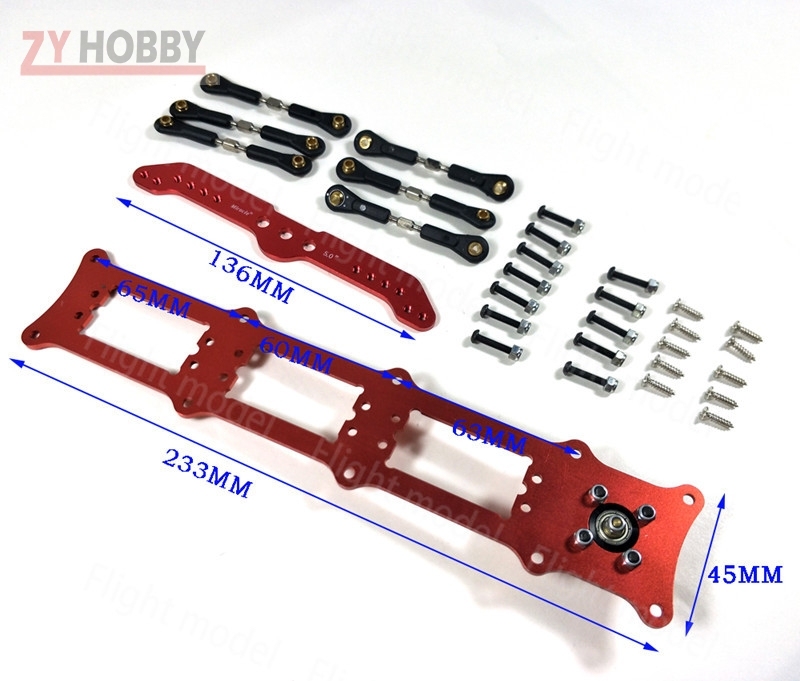 Aluminum Alloy Servo Rudders Mount Rudder Tray Set with 5 inch Double Servo Arm For 3 Servo