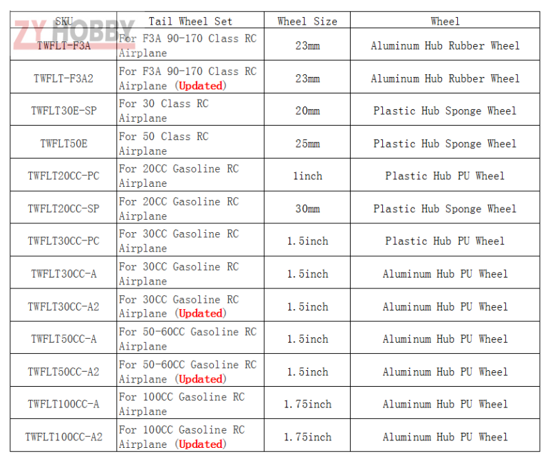 Aluminum Tail Wheel Set with Rubber Wheel For 90-170 Class RC Airplane F3A