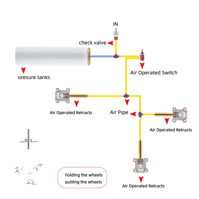 Air Retracts Kit Gears(4) Pressure tank For 30-60 Class Plane NEW