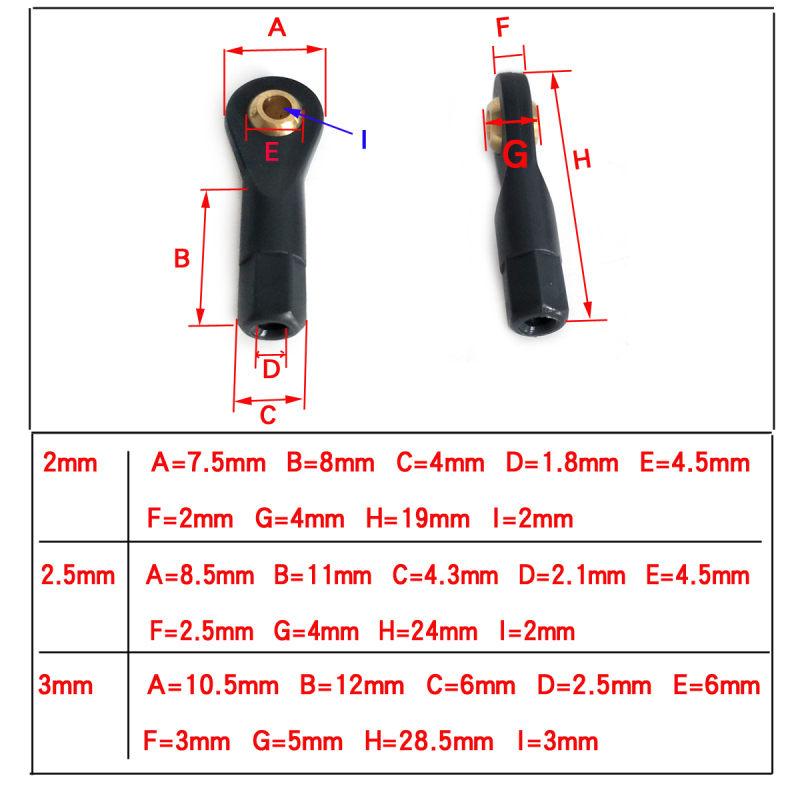 M2 M2.5 M3  Ball Head Clevis set (10 pack)