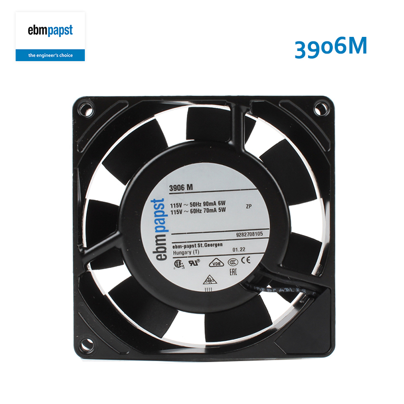 ebmpapst 115v ac cooling fan brushless axial cooling fan 9225 90/70mA 6/5W 3906M for cabinet
