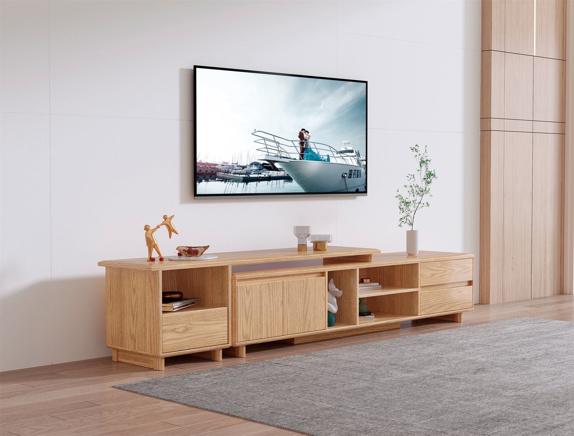 Modern Extendable TV Stand Console Ash Wood B3313