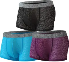 Men Sexy Lace Seamless Boxer Briefs Man Ultra-Thin Breathable Underwear-男士性感蕾絲無縫拳擊短褲男士超薄透氣內褲