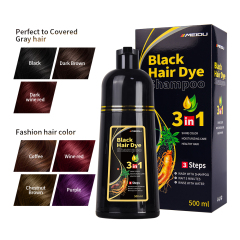 Meidu new Natural Ammonia Free meidu 100% Grey Covering Lasting Effect 500ml 3 in 1 black hair dye shampoo