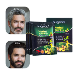 New Augeas Ammonia free 3 In 1 permanent black herbal dark brown sachet black hair dye shampoo